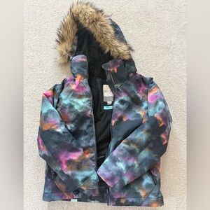 Roxy  Girls Colorful Ski Jacket with Faux Fur Hood